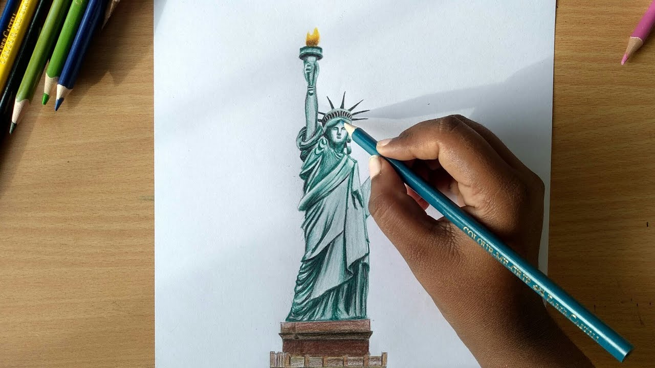 Detail Statue Of Liberty Pencil Drawing Nomer 4