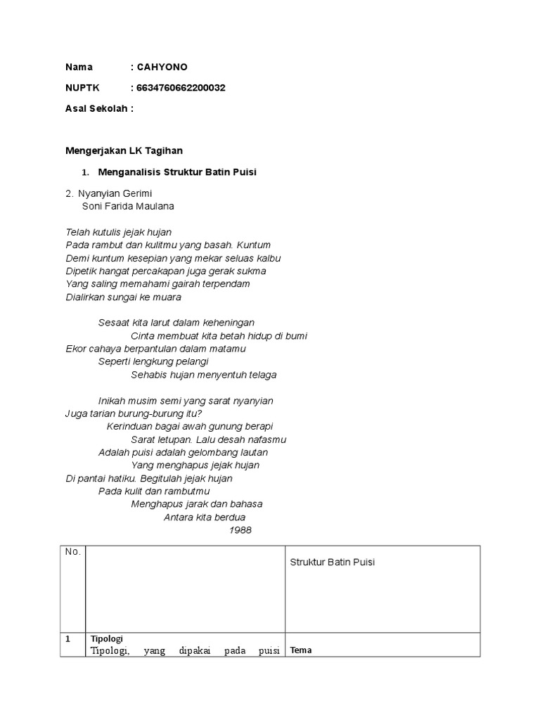 Detail Struktur Lahir Puisi Nomer 37