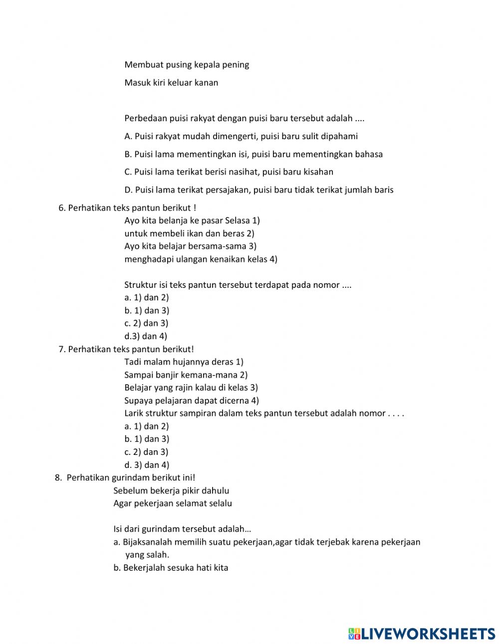 Detail Struktur Puisi Rakyat Nomer 36