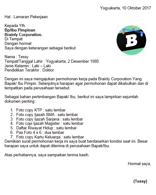 Detail Struktur Surat Lamaran Kerja Nomer 2