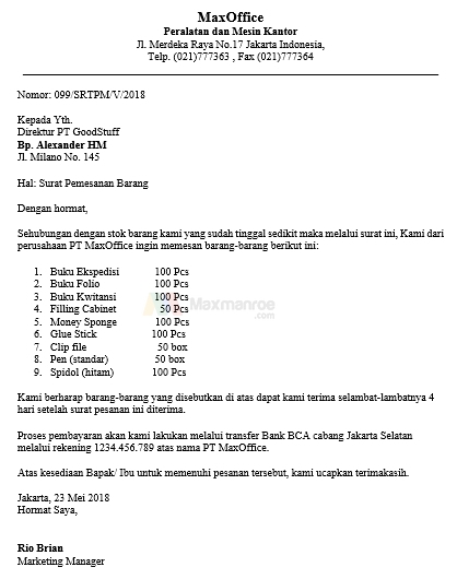 Detail Struktur Surat Niaga Nomer 10