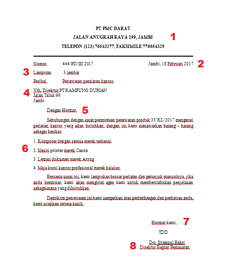 Detail Struktur Surat Niaga Nomer 13