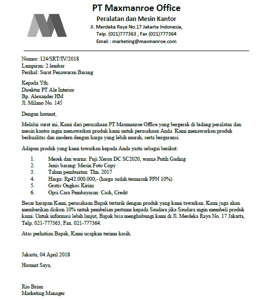 Detail Struktur Surat Penawaran Nomer 27