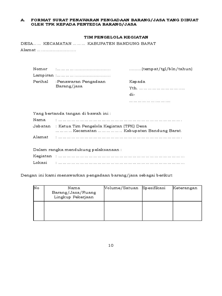 Detail Struktur Surat Penawaran Nomer 52