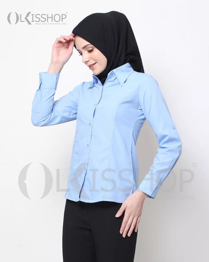 Detail Style Kemeja Biru Wanita Nomer 34