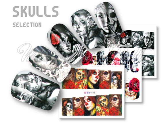 Detail Sugar Skull Nail Art Stickers Nomer 24