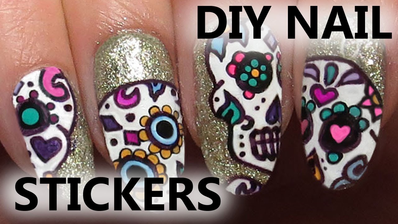 Detail Sugar Skull Nail Art Stickers Nomer 29