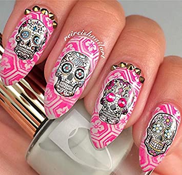 Detail Sugar Skull Nail Art Stickers Nomer 4