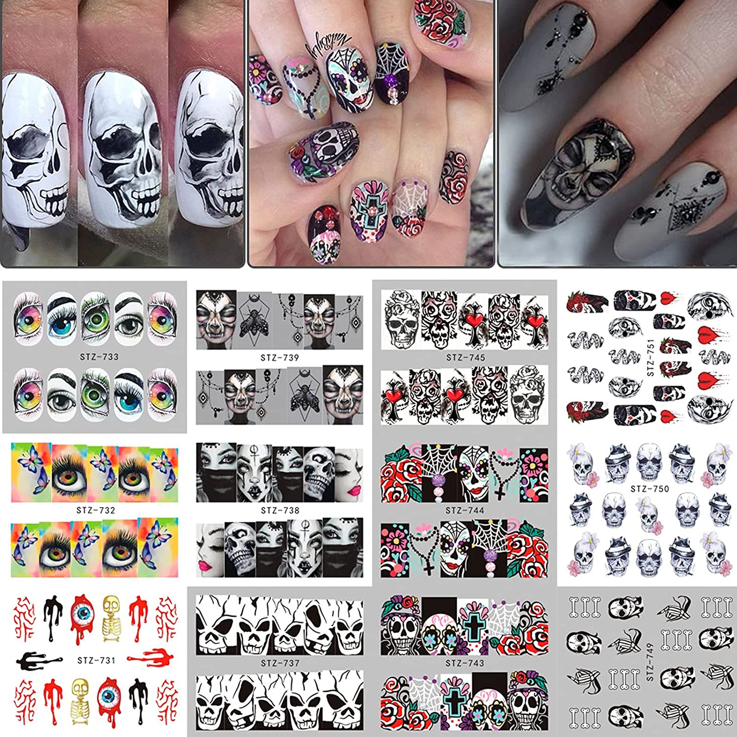 Detail Sugar Skull Nail Art Stickers Nomer 42