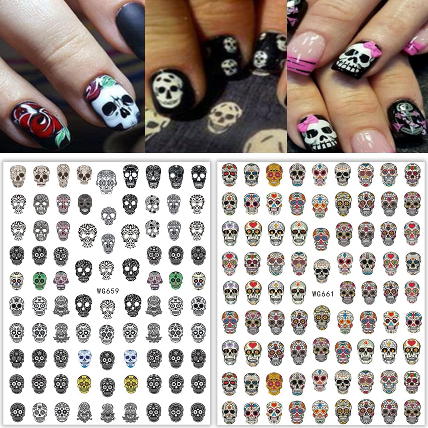 Detail Sugar Skull Nail Art Stickers Nomer 43