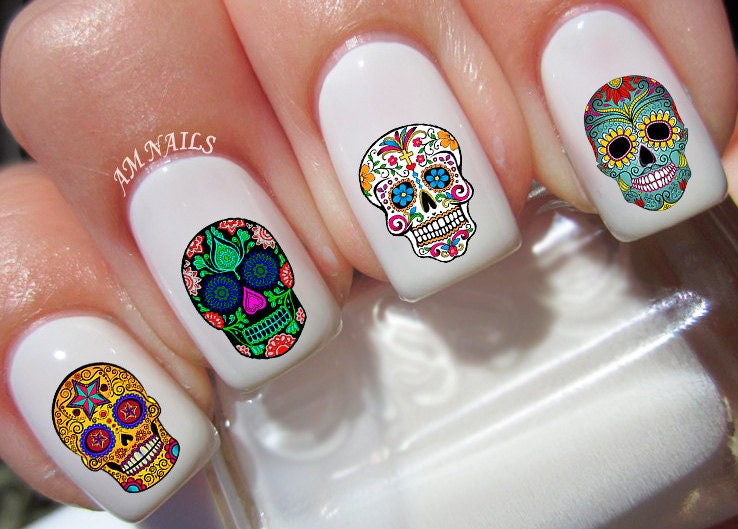 Detail Sugar Skull Nail Art Stickers Nomer 6