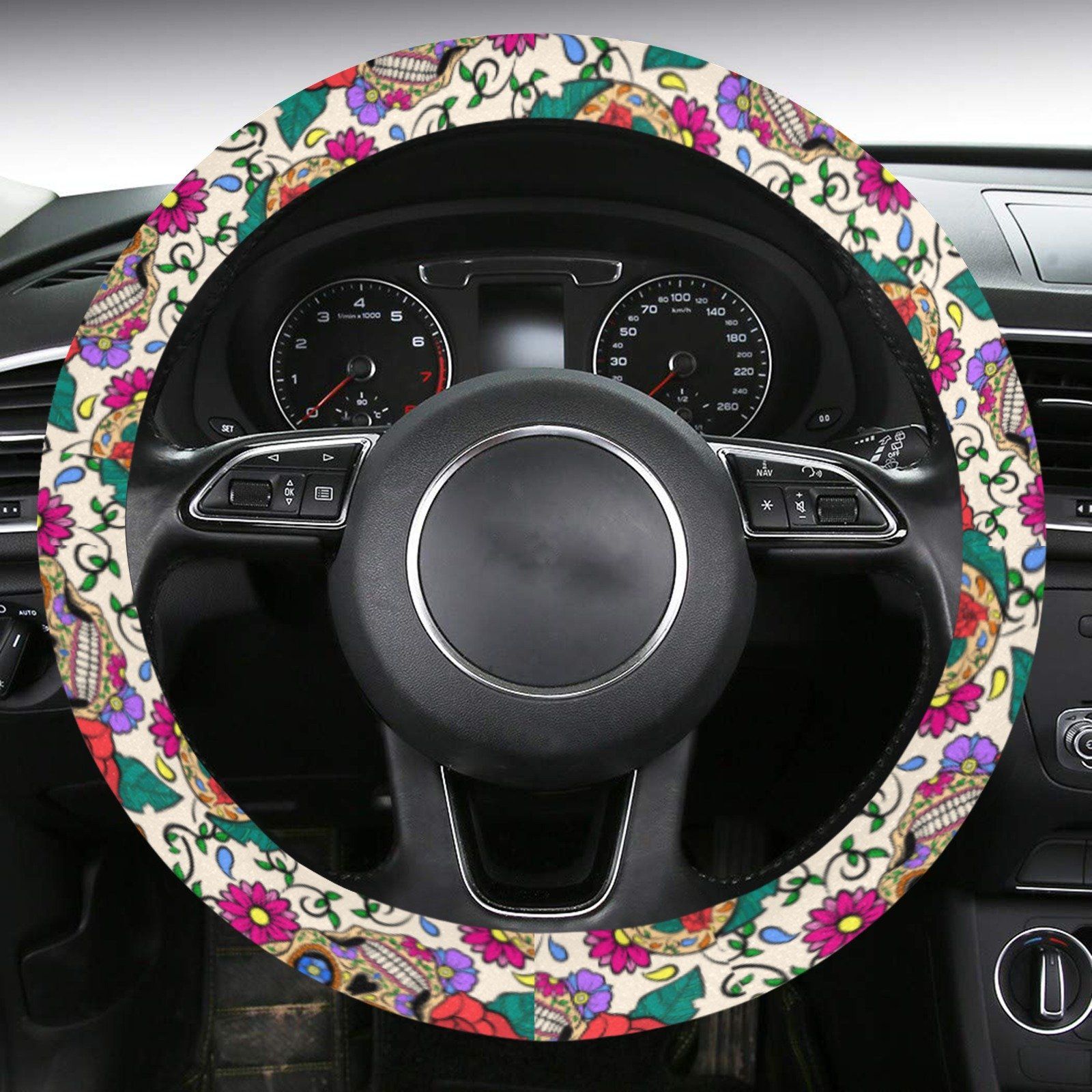 Detail Sugar Skull Steering Wheel Cover Nomer 21