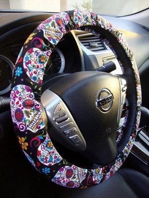 Detail Sugar Skull Steering Wheel Cover Nomer 4
