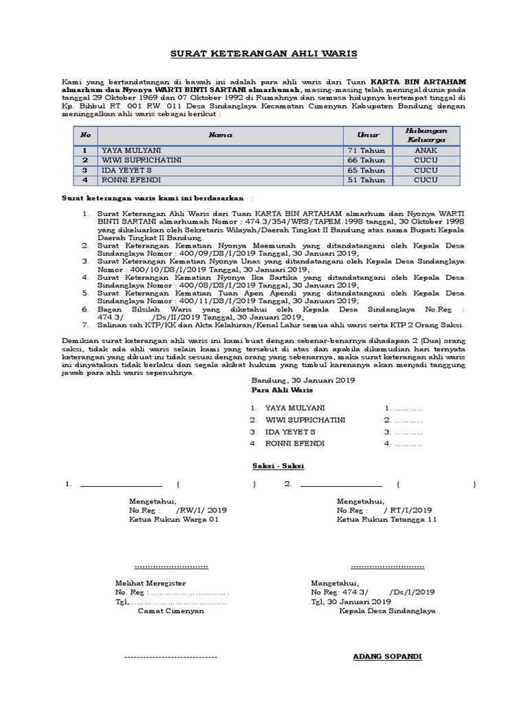 Download Surat Ahli Waris Dari Desa Nomer 17