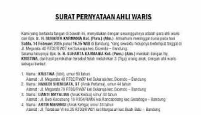 Detail Surat Ahli Waris Dari Desa Nomer 25