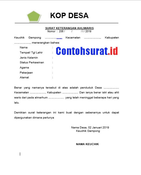 Detail Surat Ahli Waris Dari Kelurahan Nomer 14