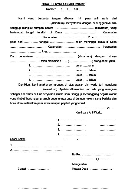 Detail Surat Ahli Waris Kelurahan Nomer 12