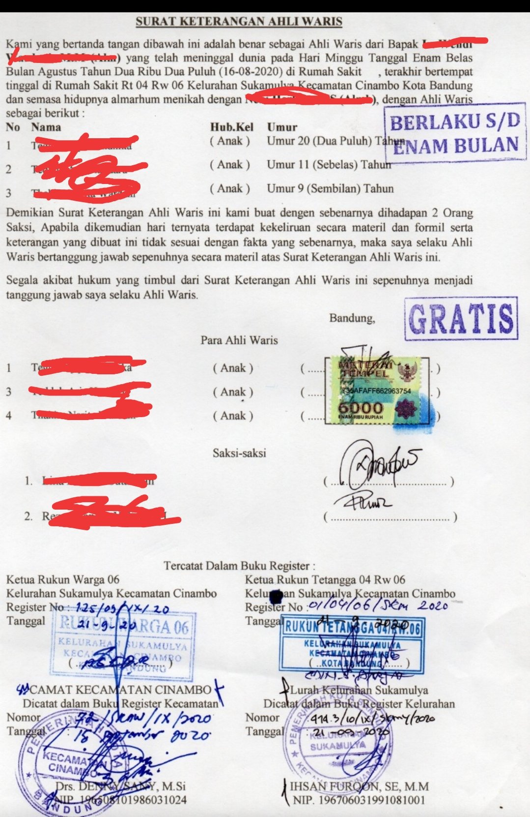 Detail Surat Ahli Waris Kelurahan Nomer 39