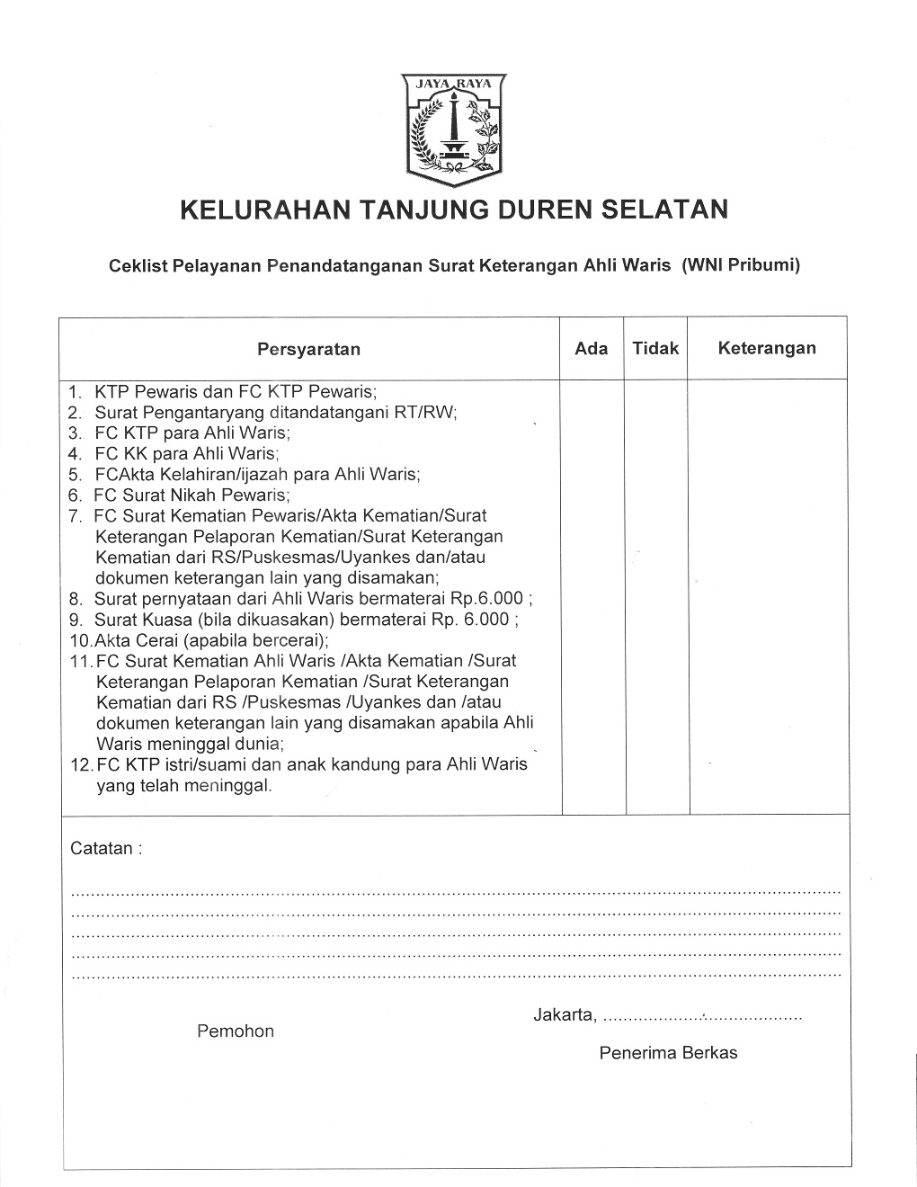 Detail Surat Ahli Waris Kelurahan Nomer 47