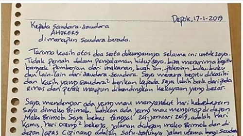 Detail Surat Ahok Dari Dalam Penjara Nomer 19