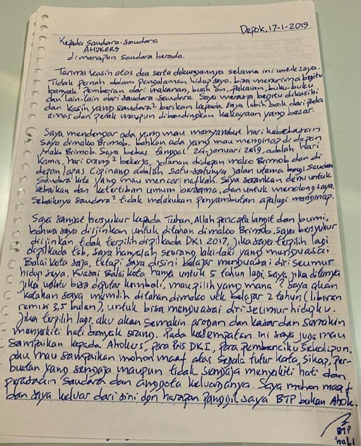 Detail Surat Ahok Dari Dalam Penjara Nomer 9