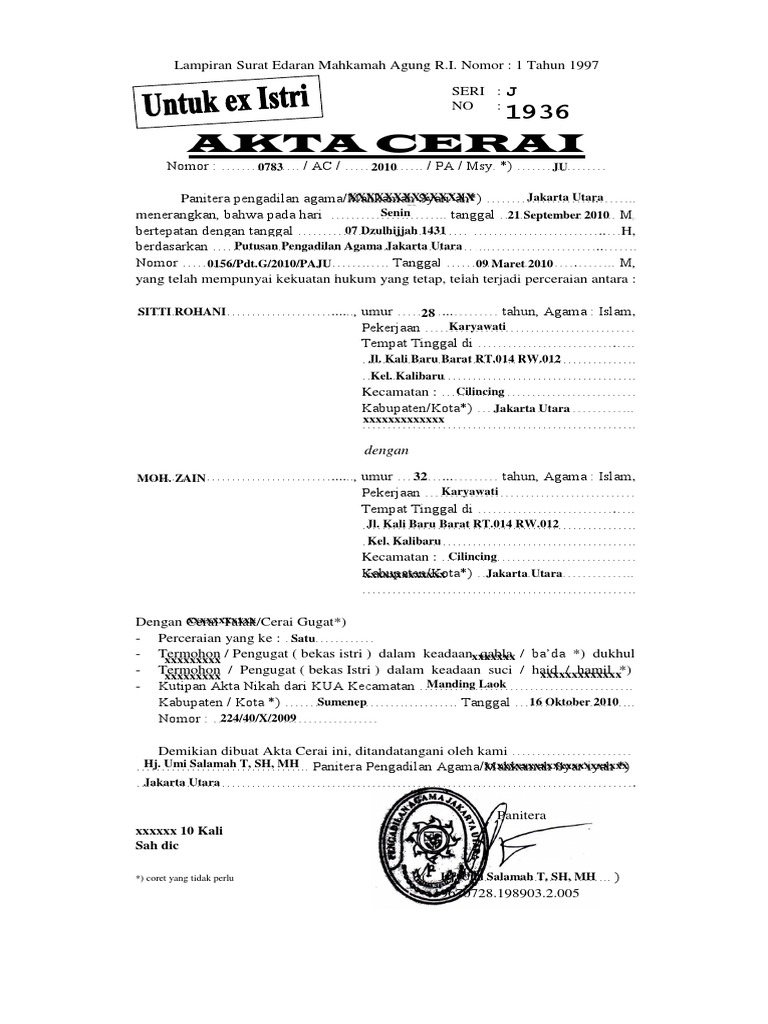 Detail Surat Akta Cerai Nomer 34