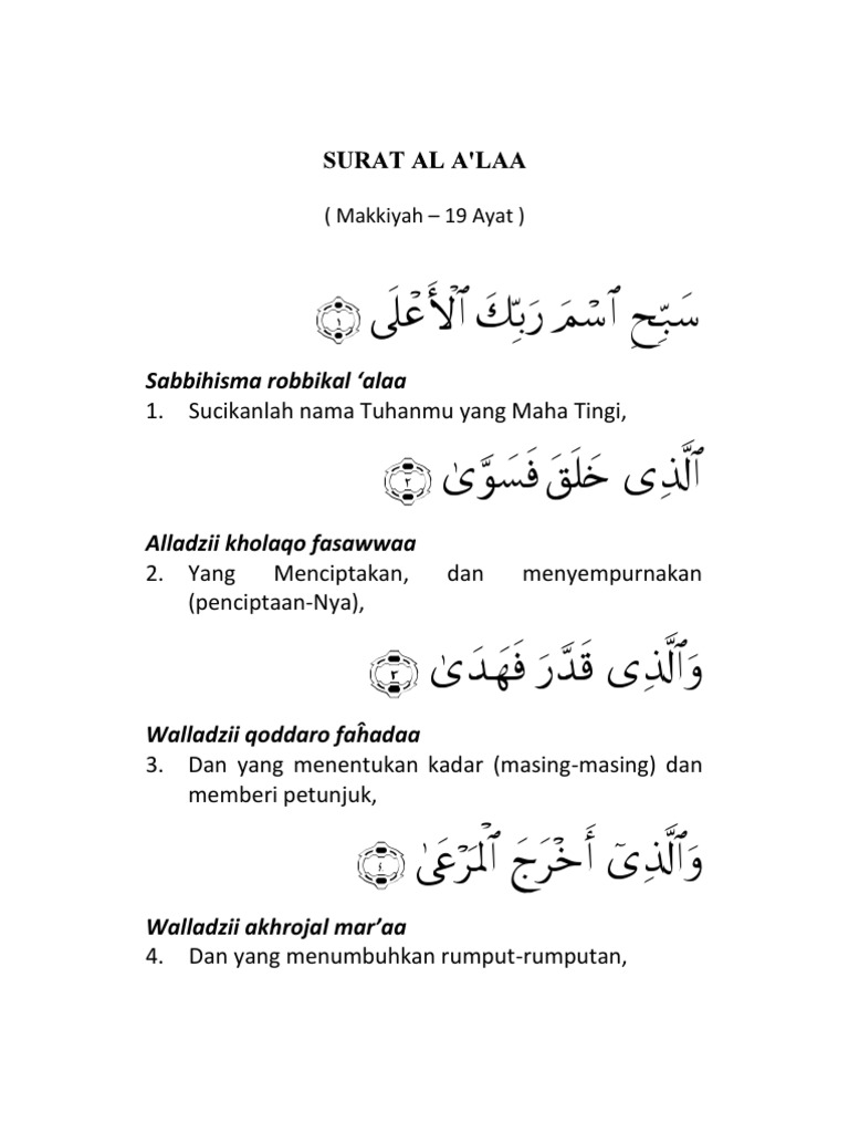 Detail Surat Al A La Nomer 29