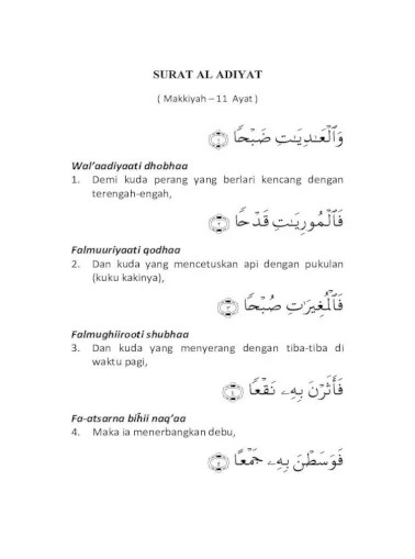 Detail Surat Al Adiyat Diturunkan Di Nomer 24