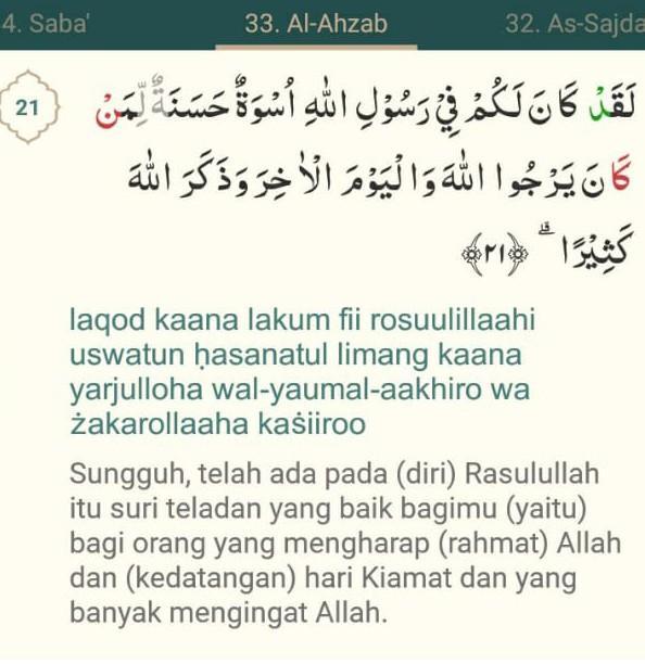 Detail Surat Al Ahzab Ayat 21 Nomer 9