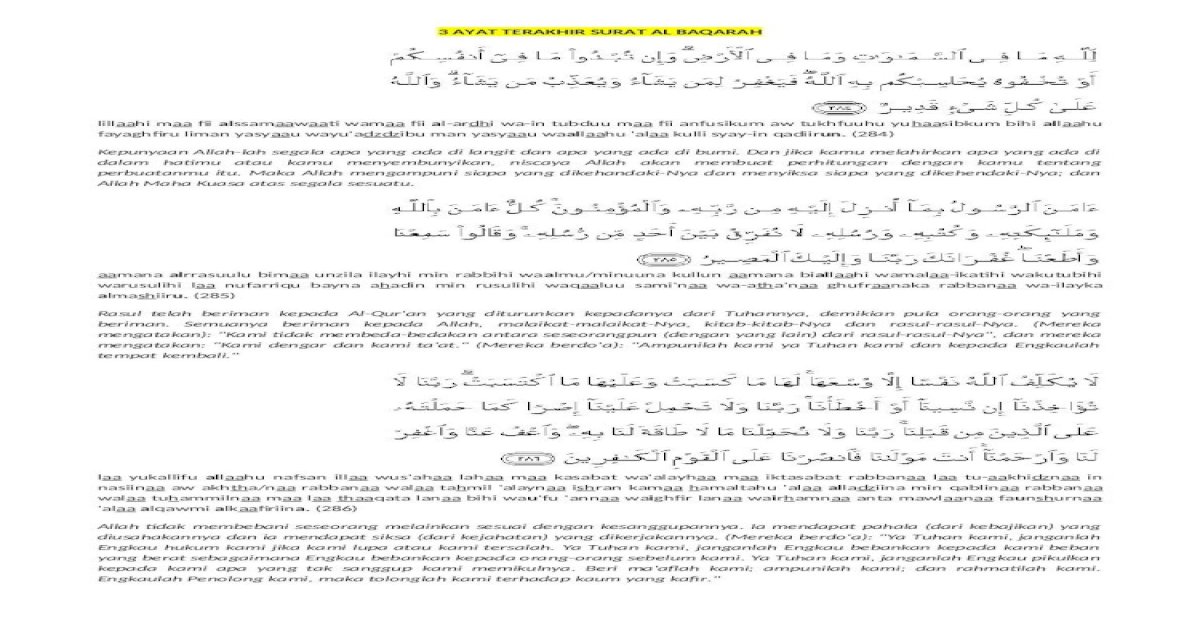 Detail Surat Al Baqarah 3 Ayat Terakhir Nomer 52