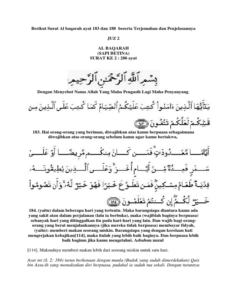 Detail Surat Al Baqarah Ayat 183 Nomer 28