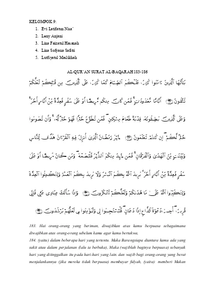 Detail Surat Al Baqarah Ayat 183 Sampai 185 Nomer 10