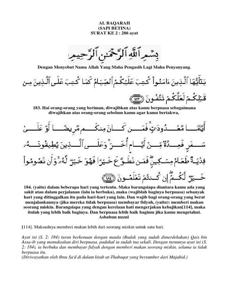 Detail Surat Al Baqarah Ayat 184 Nomer 25