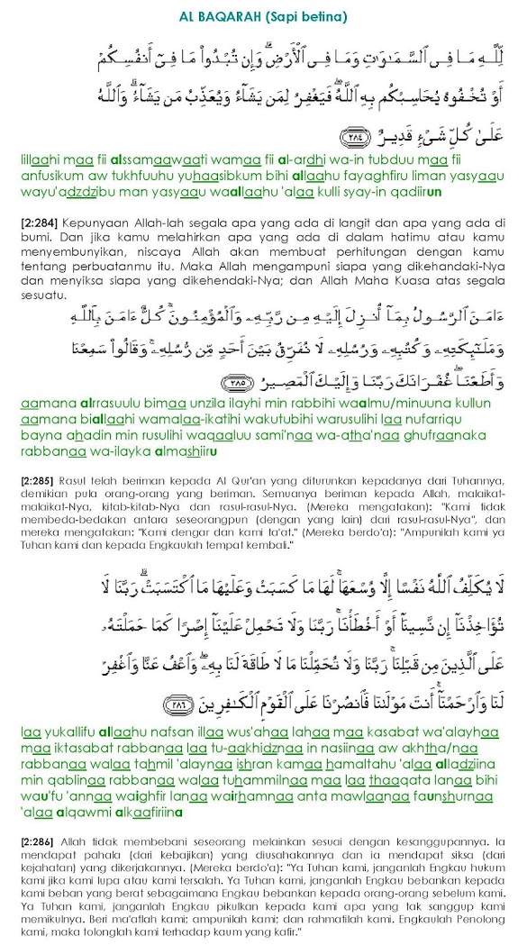 Detail Surat Al Baqarah Ayat 284 Sampai 286 Nomer 19