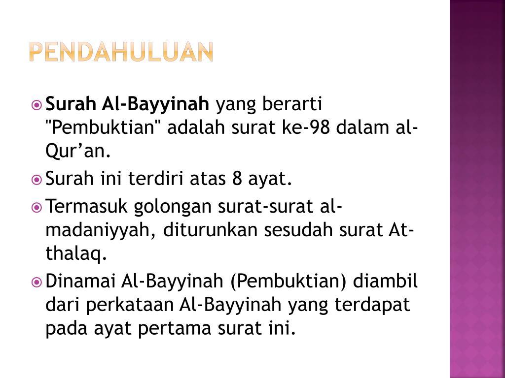 Detail Surat Al Bayyinah Diturunkan Di Kota Nomer 5