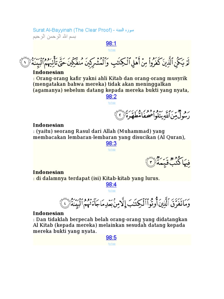 Detail Surat Al Bayyinah Lengkap Nomer 36