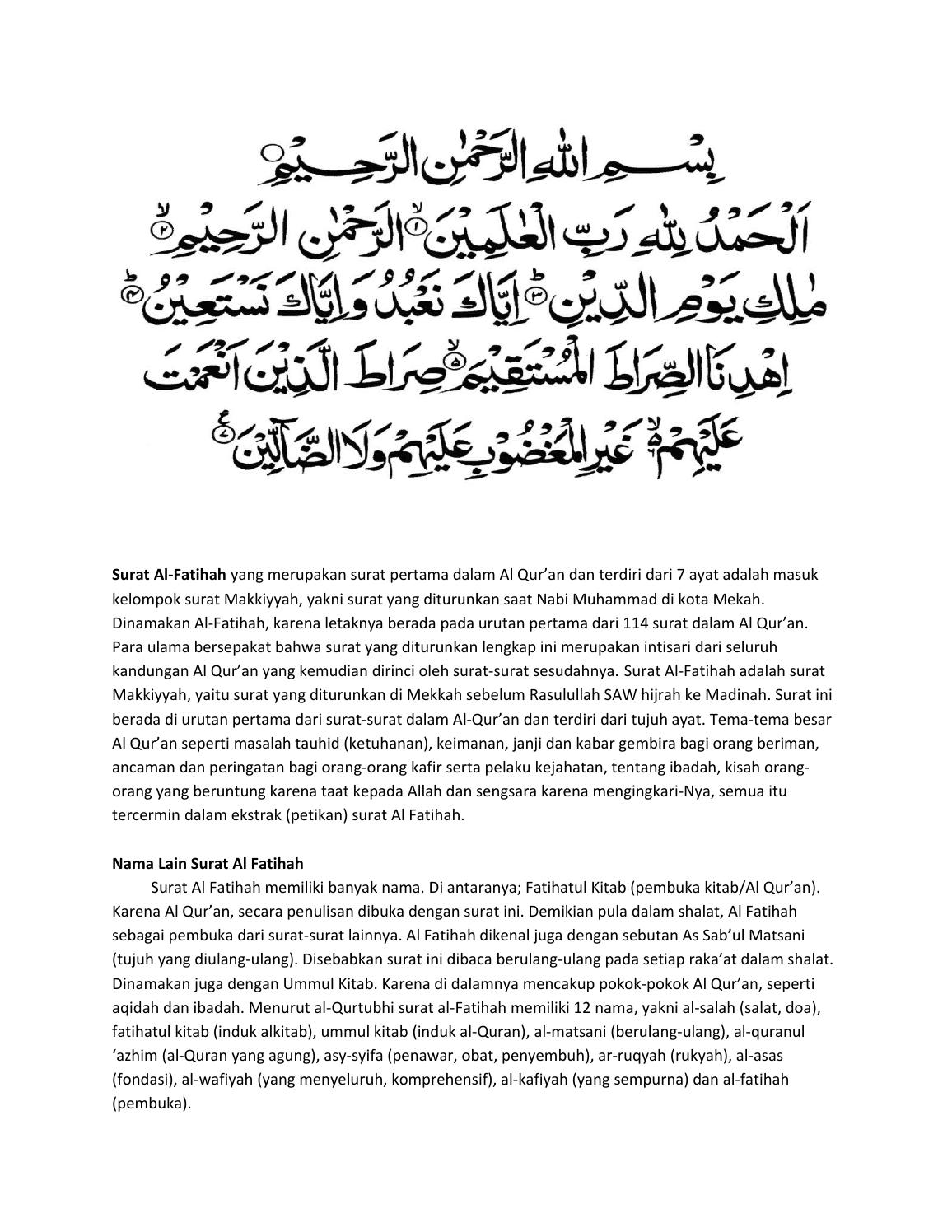 Detail Surat Al Fatihah Diturunkan Nomer 2