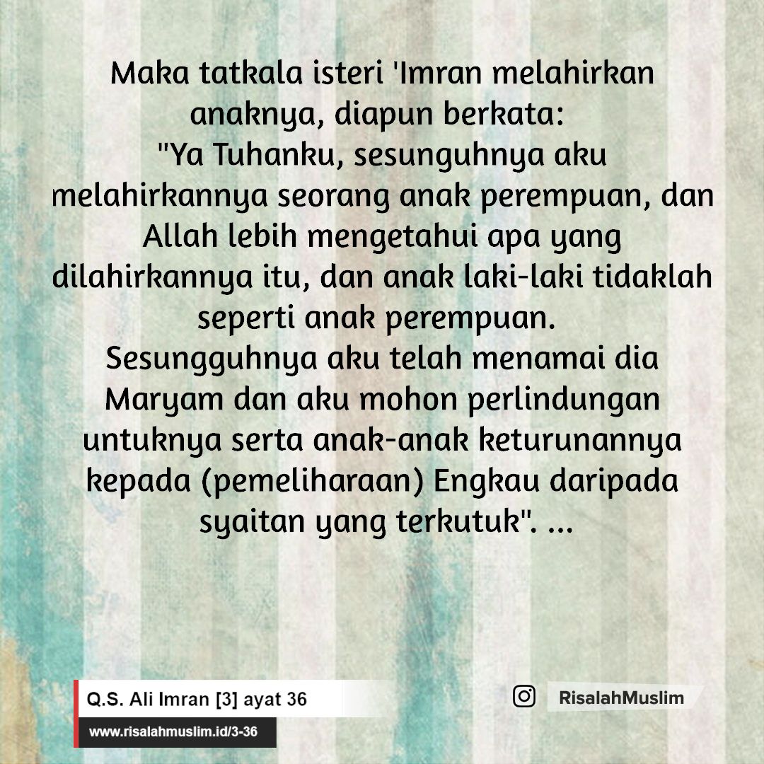 Detail Surat Al Imran Ayat 35 36 37 Nomer 36