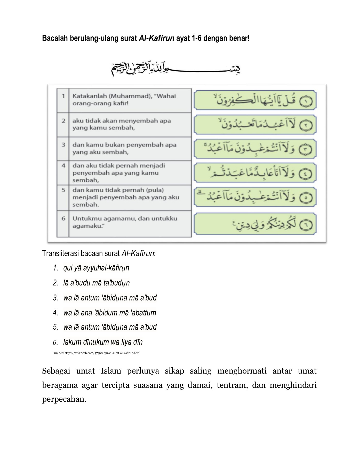 Detail Surat Al Kafirun Diturunkan Di Kota Nomer 25