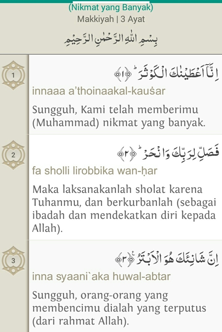 Detail Surat Al Kautsar Surat Yang Ke Nomer 14