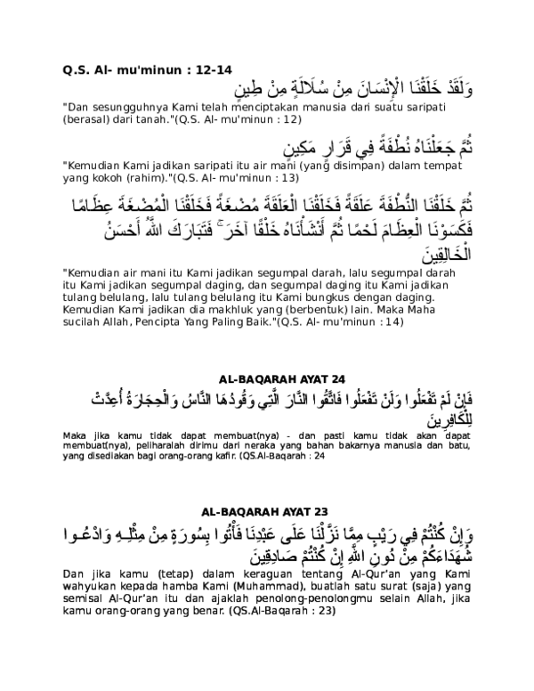 Detail Surat Al Mukminun Ayat 12 14 Nomer 23