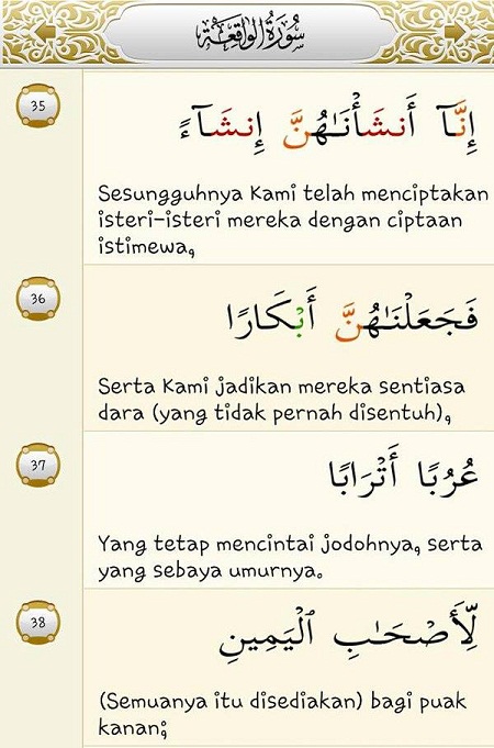 Detail Surat Al Waqiah Ayat 35 Sampai 38 Nomer 8