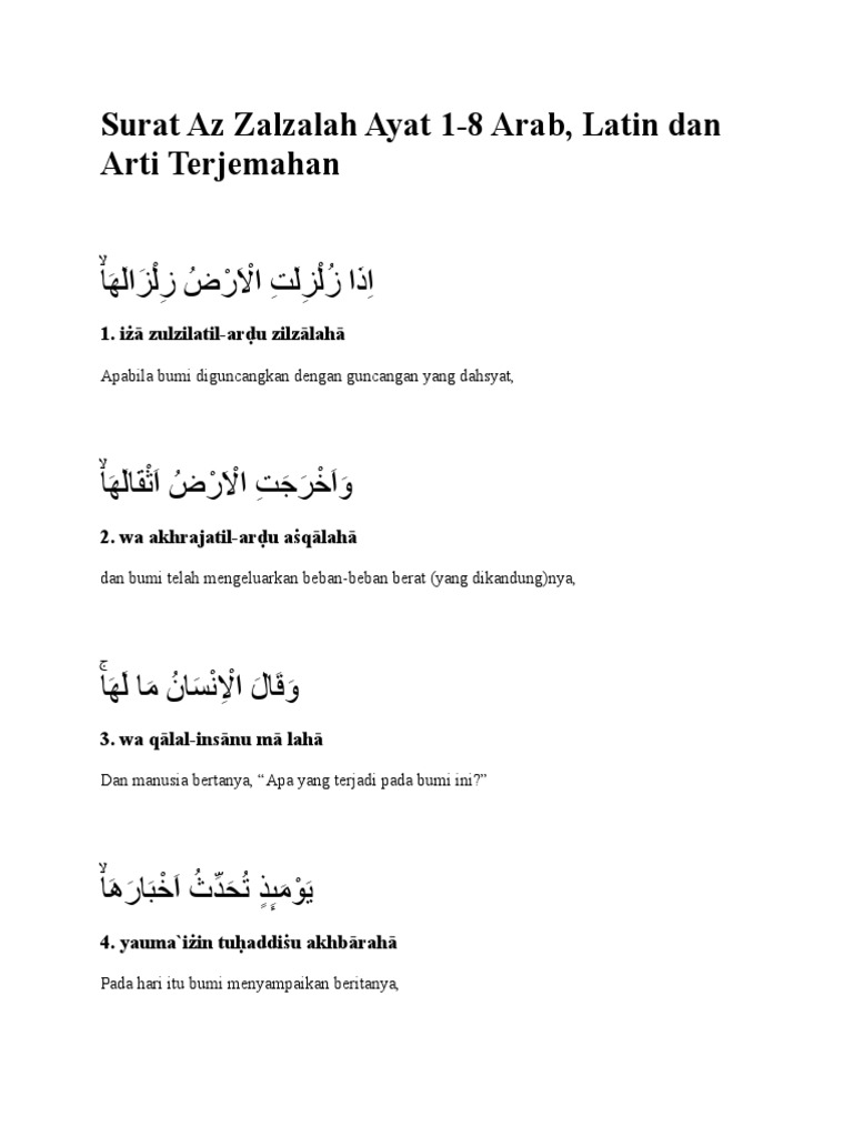 Detail Surat Al Zalzalah Dan Latinnya Nomer 9