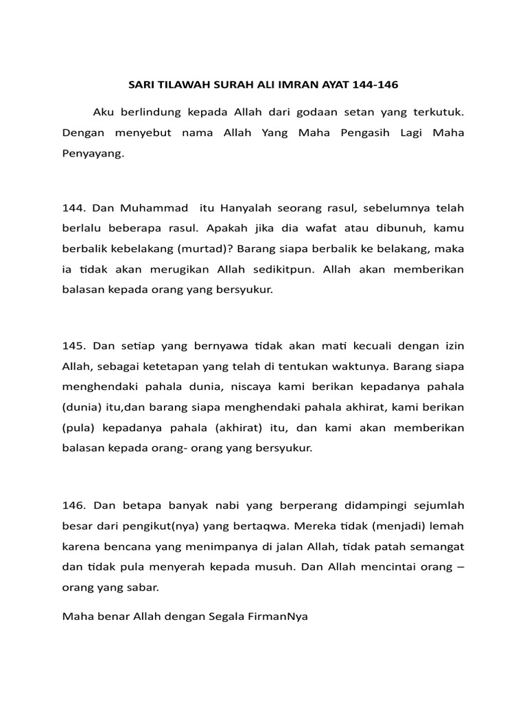 Detail Surat Ali Imran Ayat 144 Nomer 39