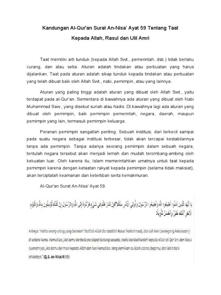 Detail Surat Annisa Ayat 59 Nomer 56