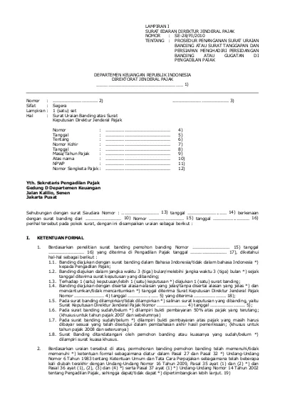 Detail Surat Banding Pajak Nomer 31