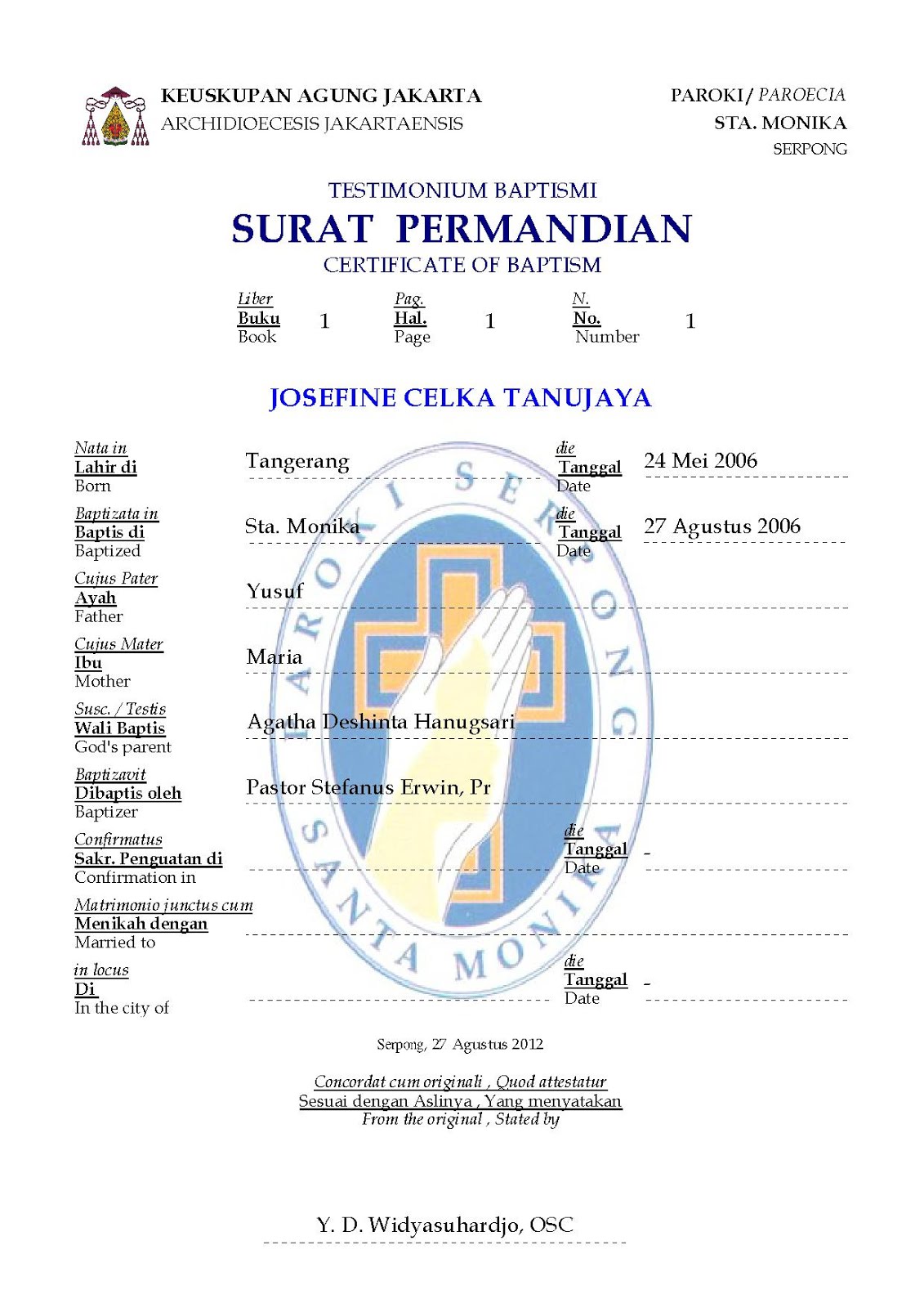 Detail Surat Baptis Katolik Nomer 4