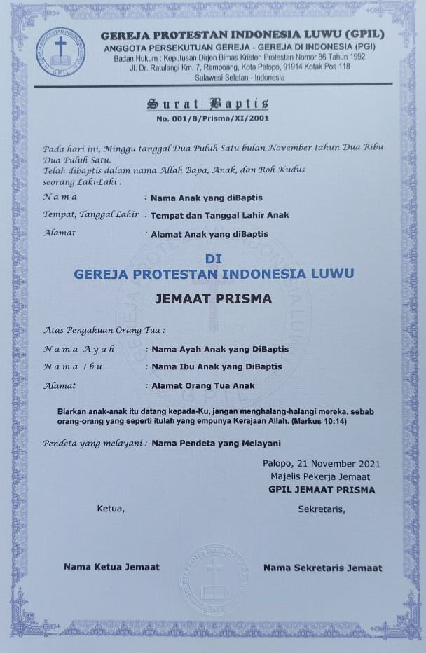 Surat Baptis Kristen - KibrisPDR