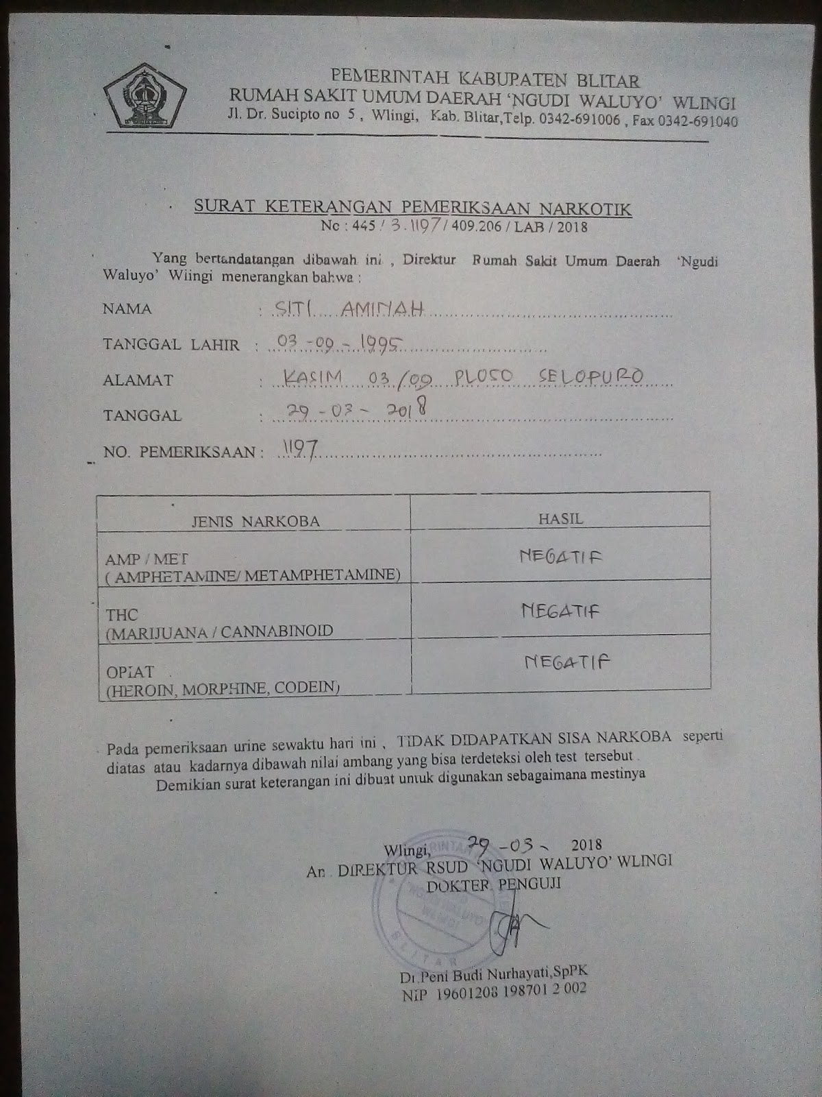 Detail Surat Bebas Napza Nomer 44