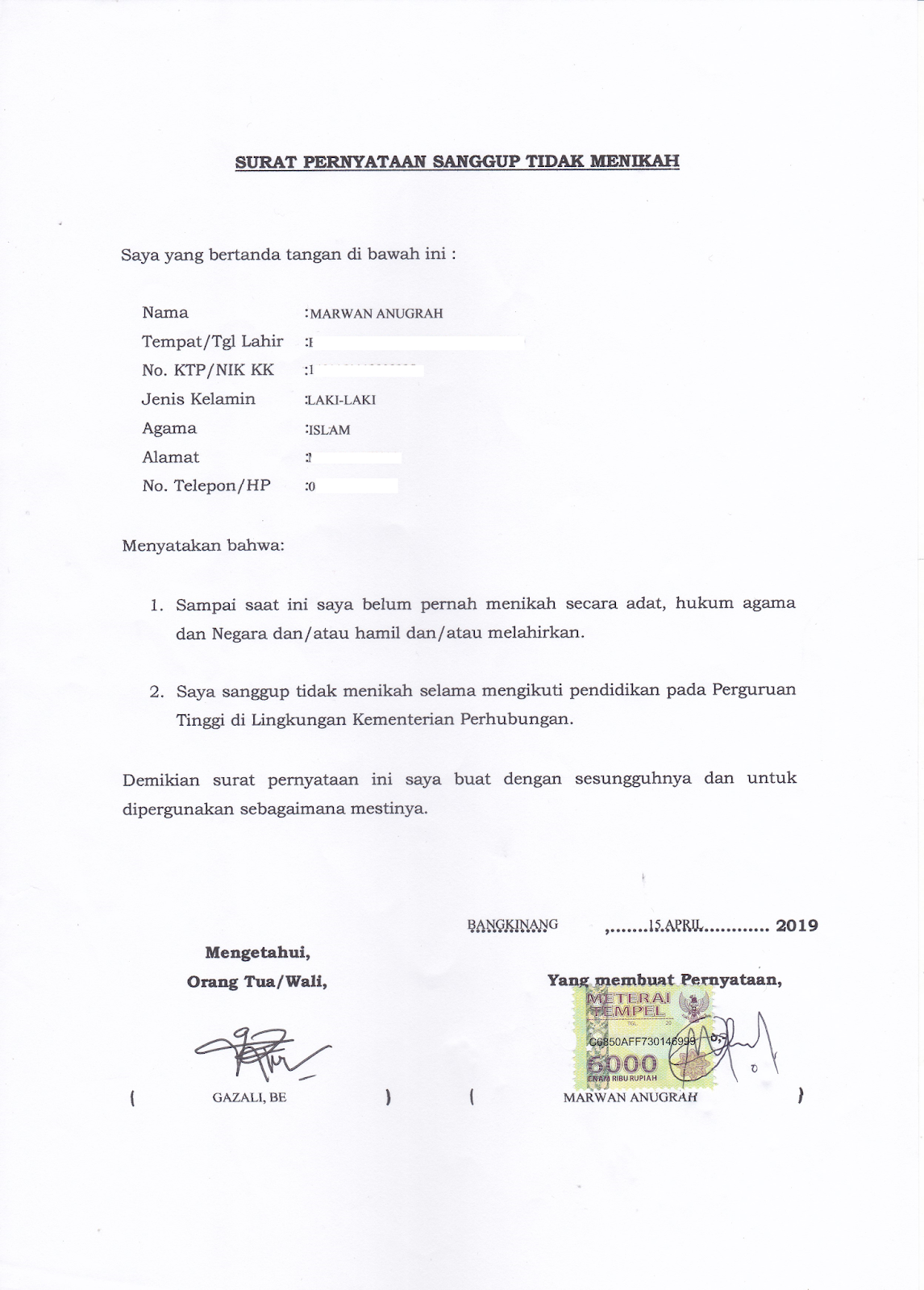 Detail Surat Belum Menikah Nomer 9